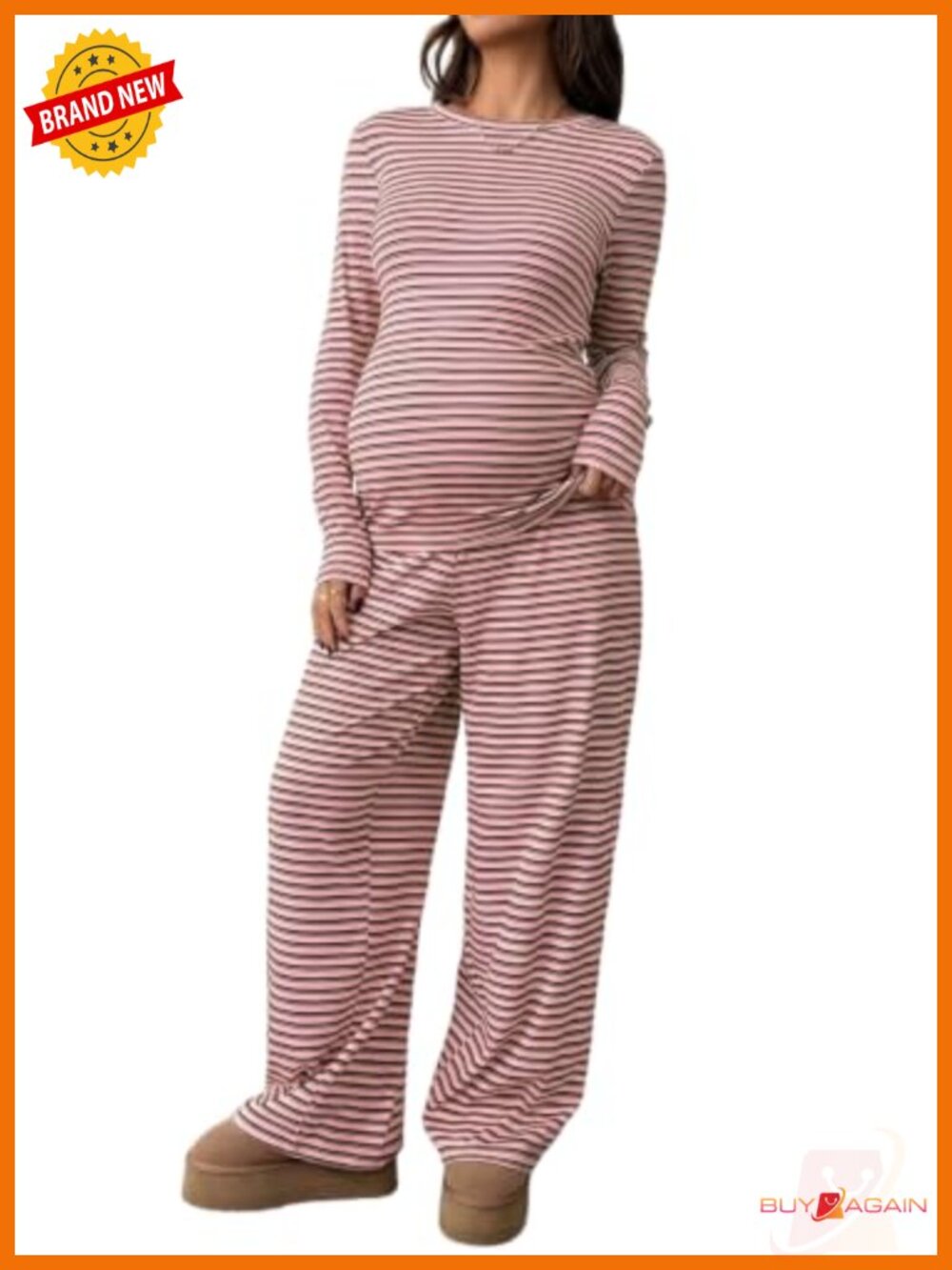 Maternity 2 Piece Set Striped Long Sleeve Top Wide Leg Pants